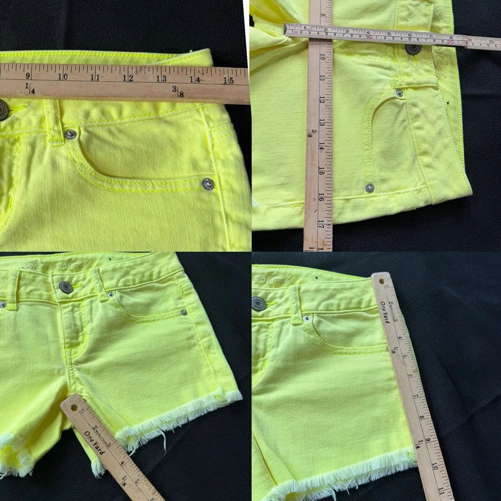 American Eagle AE Neon Volt Yellow Denim Shorts Size 2 Frayed Y2K Festival EUC